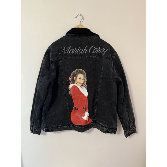 Mariah Carey Denim Sherpa Jacket XL Merry Christmas One and All Official - Picture 1 of 5